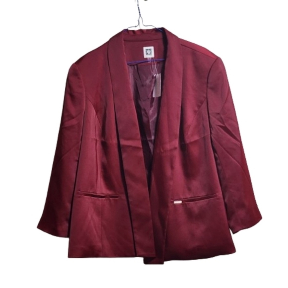 Anne klein open front shawl collar blazer color deep red size XL